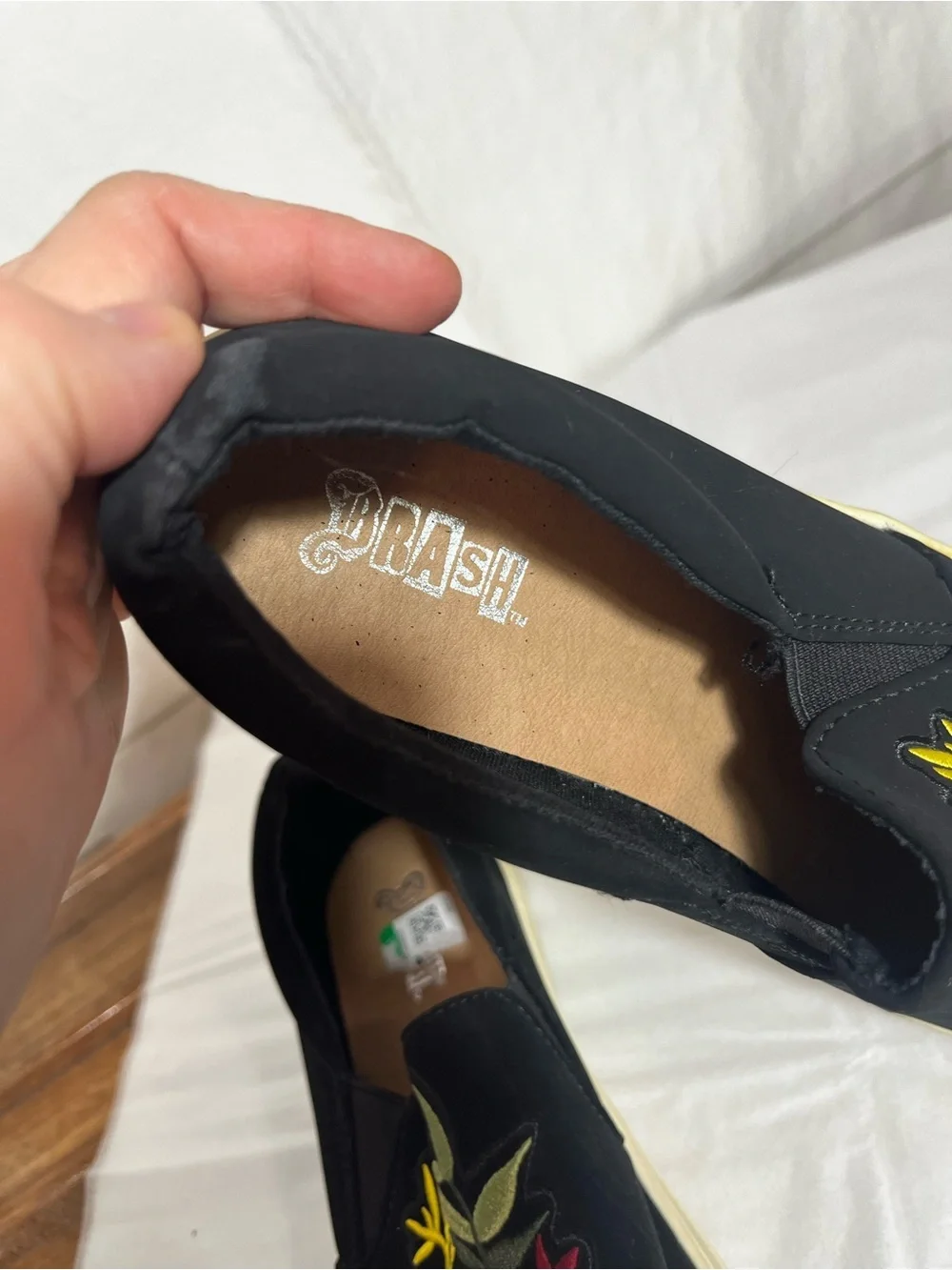 Brash Black Velvet Espadrilles with Pink Floral Embroidery